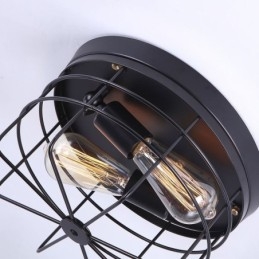 Plafonnier industriel en métal à cage, luminaire encastré rustique