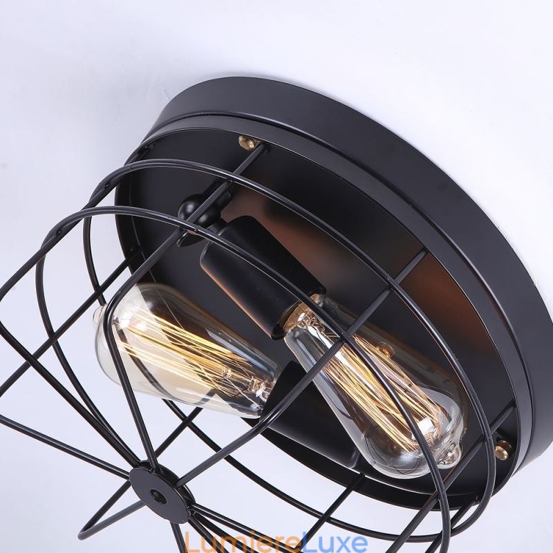 Plafonnier industriel en métal à cage, luminaire encastré rustique