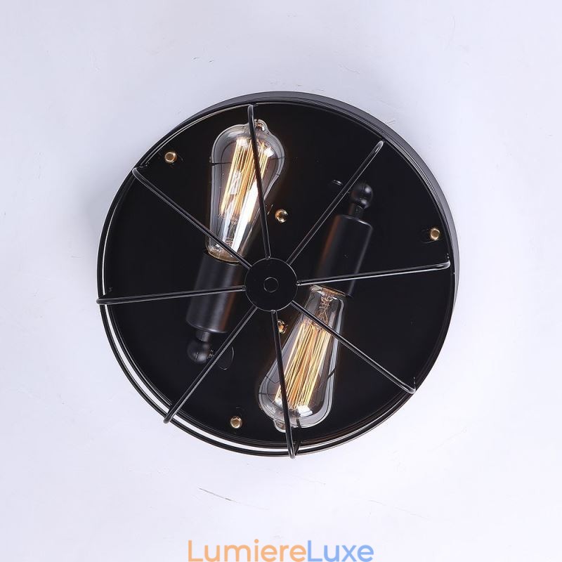 Plafonnier industriel en métal à cage, luminaire encastré rustique