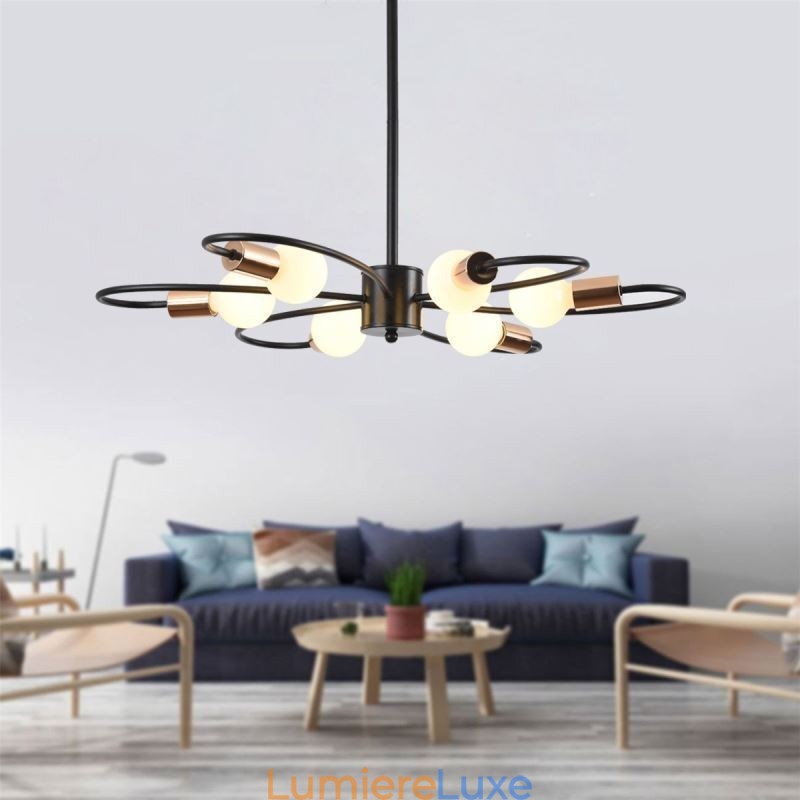 Lustre rustique à 6 lumières, style classique, à pétales, suspension au plafond