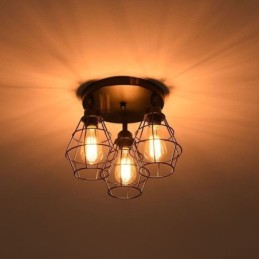 Plafonnier industriel encastré à 3 lampes avec cage métallique
