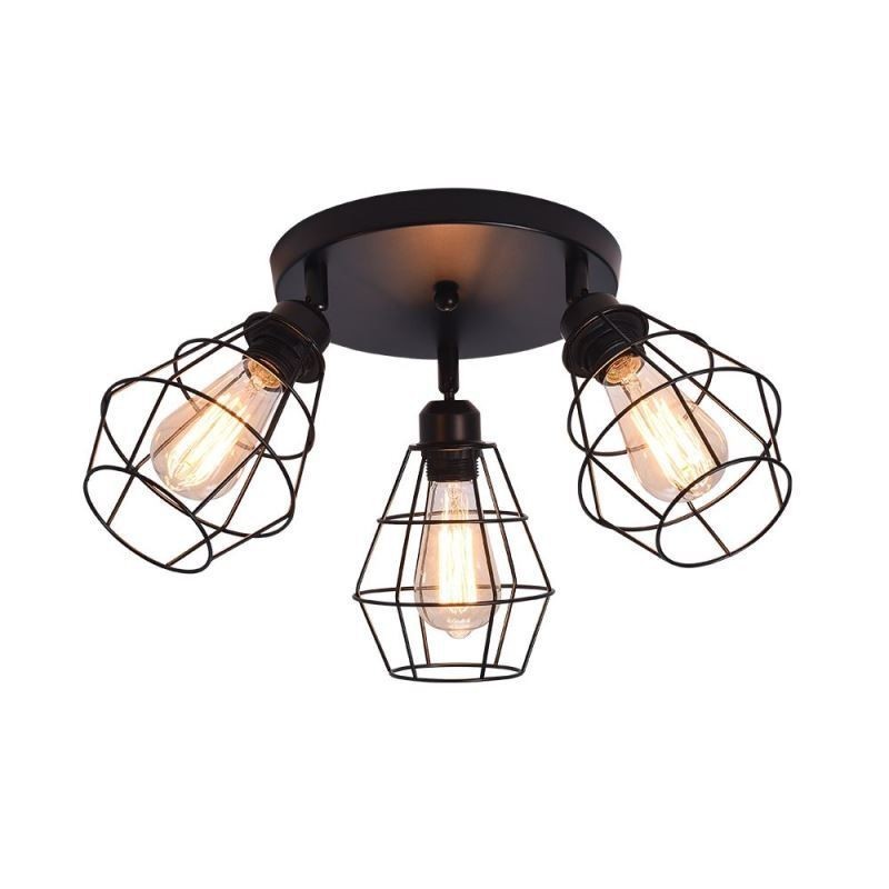 Plafonnier industriel encastré à 3 lampes avec cage métallique