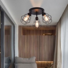 Plafonnier industriel encastré à 3 lampes avec cage métallique