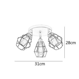 Plafonnier industriel encastré à 3 lampes avec cage métallique