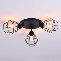 Plafonnier industriel encastré à 3 lampes avec cage métallique