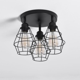 Plafonnier industriel encastré à 3 lampes avec cage métallique