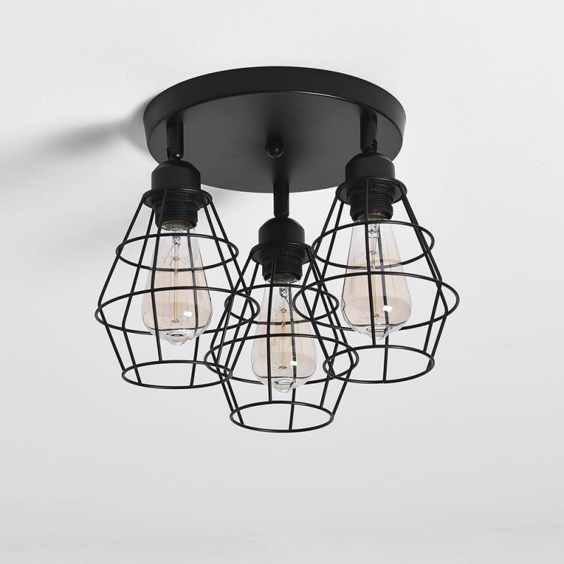 Plafonnier industriel encastré à 3 lampes avec cage métallique