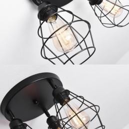 Plafonnier industriel encastré à 3 lampes avec cage métallique