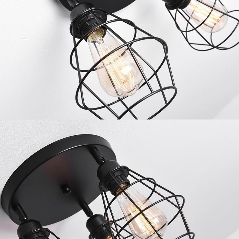 Plafonnier industriel encastré à 3 lampes avec cage métallique