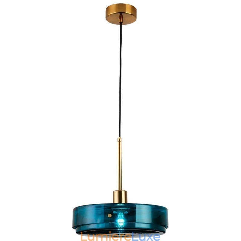 Suspension ronde en verre et fer forgé, design minimaliste et moderne