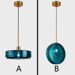 Suspension ronde en verre et fer forgé, design minimaliste et moderne