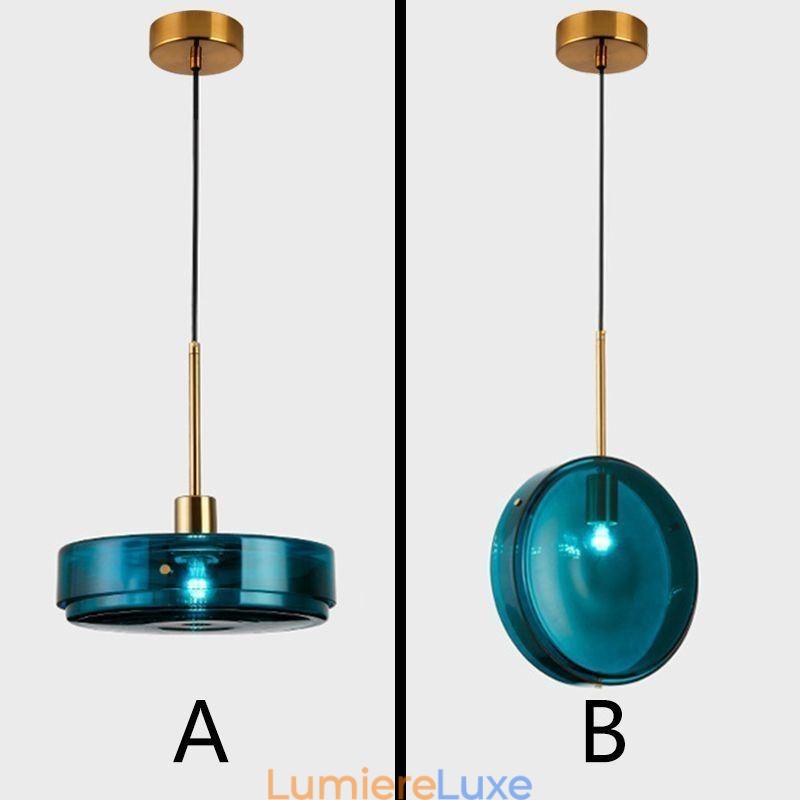 Suspension ronde en verre et fer forgé, design minimaliste et moderne
