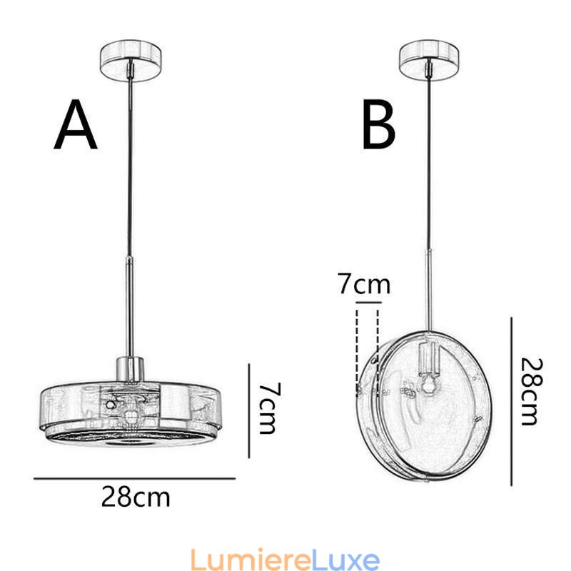 Suspension ronde en verre et fer forgé, design minimaliste et moderne