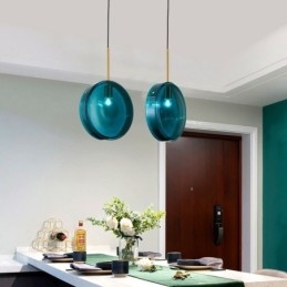 Suspension ronde en verre et fer forgé, design minimaliste et moderne