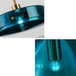 Suspension ronde en verre et fer forgé, design minimaliste et moderne