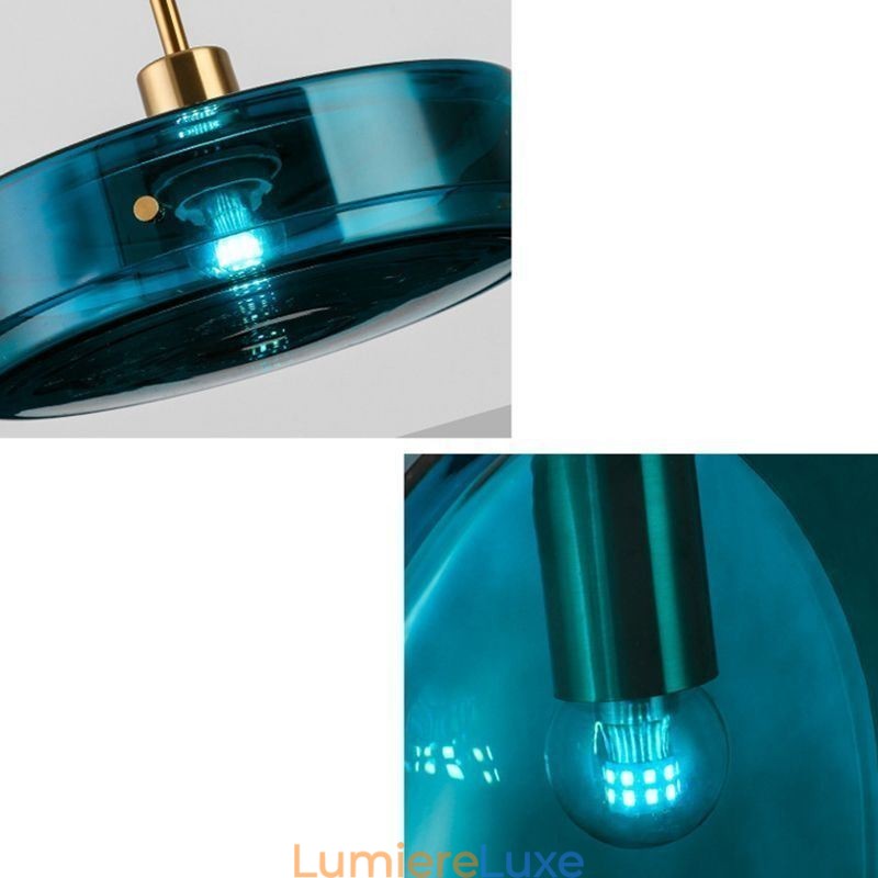 Suspension ronde en verre et fer forgé, design minimaliste et moderne