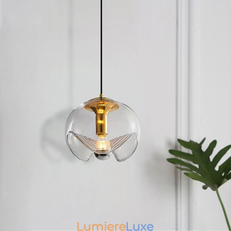 Suspension en verre Stamen, plafonnier moderne et minimaliste en fer forgé