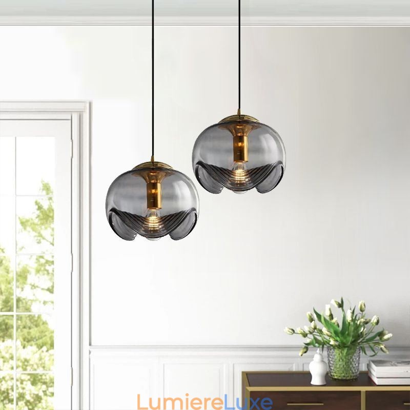 Suspension en verre Stamen, plafonnier moderne et minimaliste en fer forgé