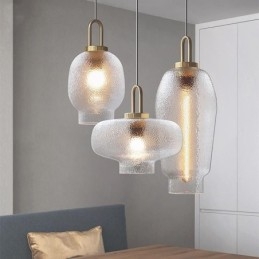 Suspension en verre dépoli, plafonnier moderne minimaliste en fer forgé