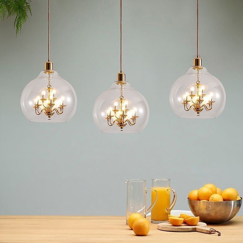 Suspension en verre, plafonnier moderne minimaliste en fer forgé, 9 lumières