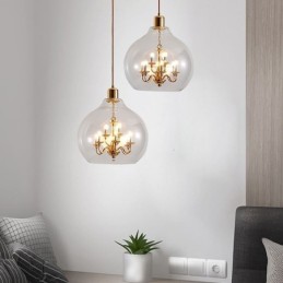 Suspension en verre, plafonnier moderne minimaliste en fer forgé, 9 lumières