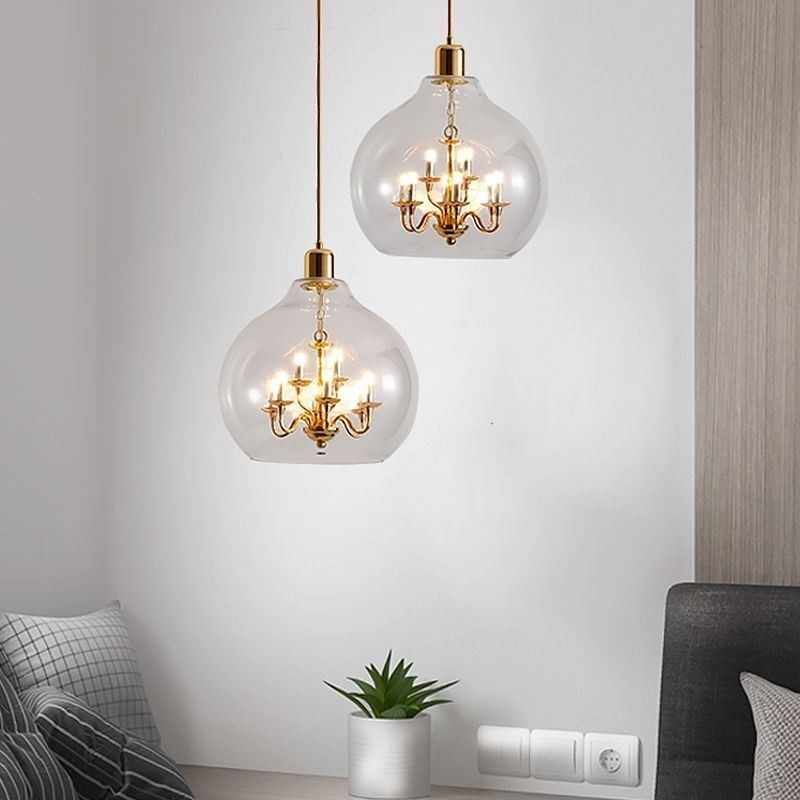 Suspension en verre, plafonnier moderne minimaliste en fer forgé, 9 lumières