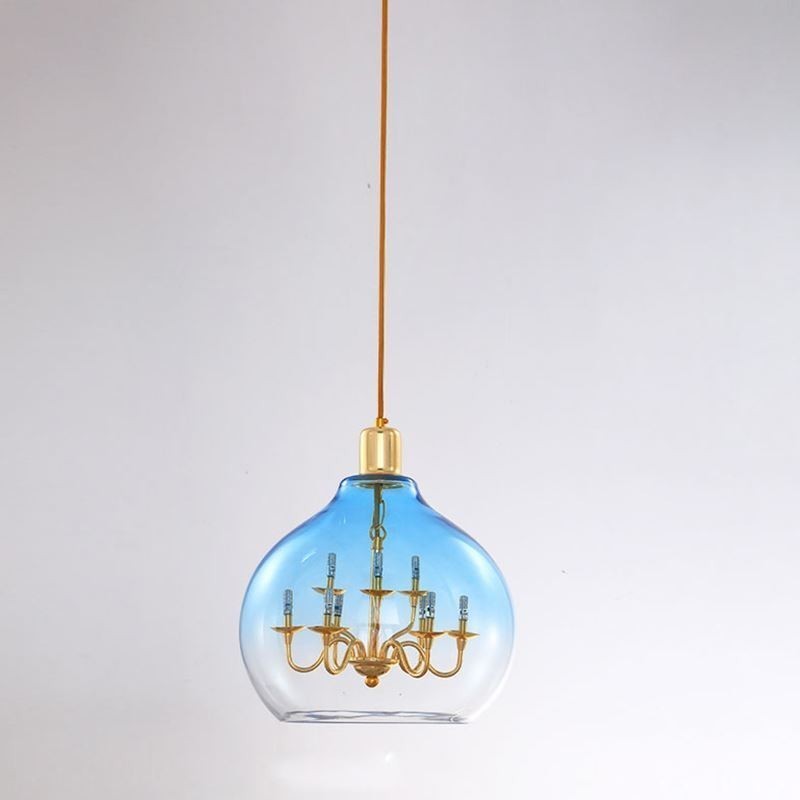 Suspension en verre, plafonnier moderne minimaliste en fer forgé, 9 lumières