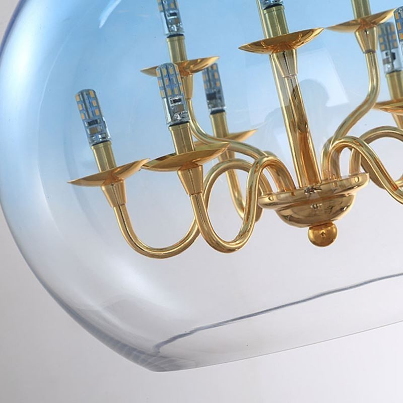Suspension en verre, plafonnier moderne minimaliste en fer forgé, 9 lumières