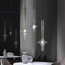 Suspension tube en verre, plafonnier moderne minimaliste en fer forgé