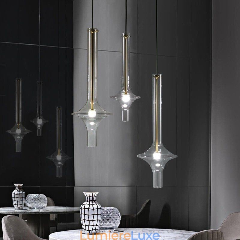 Suspension tube en verre, plafonnier moderne minimaliste en fer forgé