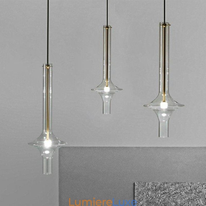 Suspension tube en verre, plafonnier moderne minimaliste en fer forgé