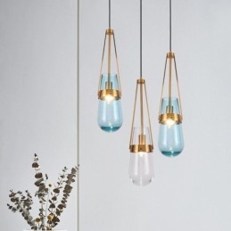 Suspension en verre goutte d'eau, petit plafonnier moderne et minimaliste en fer forgé