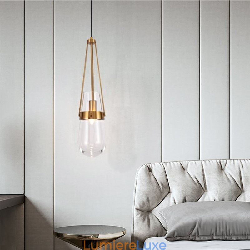 Suspension en verre goutte d'eau, petit plafonnier moderne et minimaliste en fer forgé