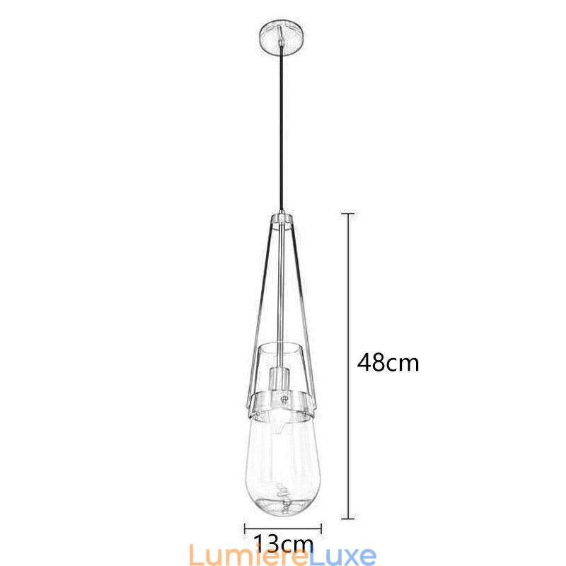 Suspension en verre goutte d'eau, petit plafonnier moderne et minimaliste en fer forgé