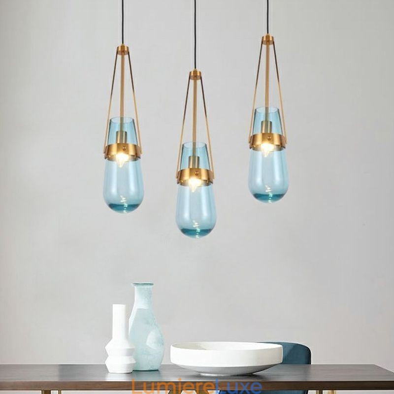 Suspension en verre goutte d'eau, petit plafonnier moderne et minimaliste en fer forgé