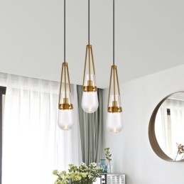 Suspension en verre goutte d'eau, petit plafonnier moderne et minimaliste en fer forgé
