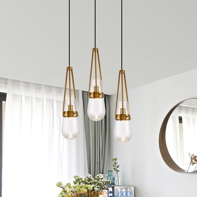 Suspension en verre goutte d'eau, petit plafonnier moderne et minimaliste en fer forgé