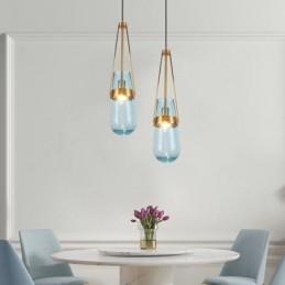 Suspension en verre goutte d'eau, petit plafonnier moderne et minimaliste en fer forgé