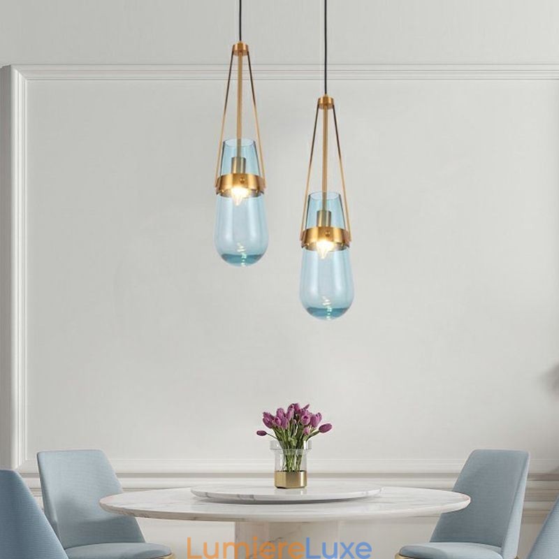 Suspension en verre goutte d'eau, petit plafonnier moderne et minimaliste en fer forgé