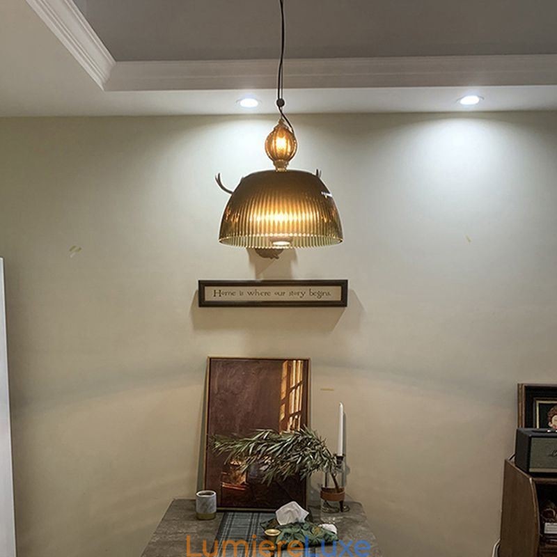 Suspension en verre à jupe plissée, petit plafonnier moderne et minimaliste en fer forgé