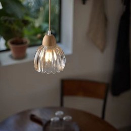 Suspension en verre de style pastoral rétro, plafonnier décoratif en bois d'hévéa