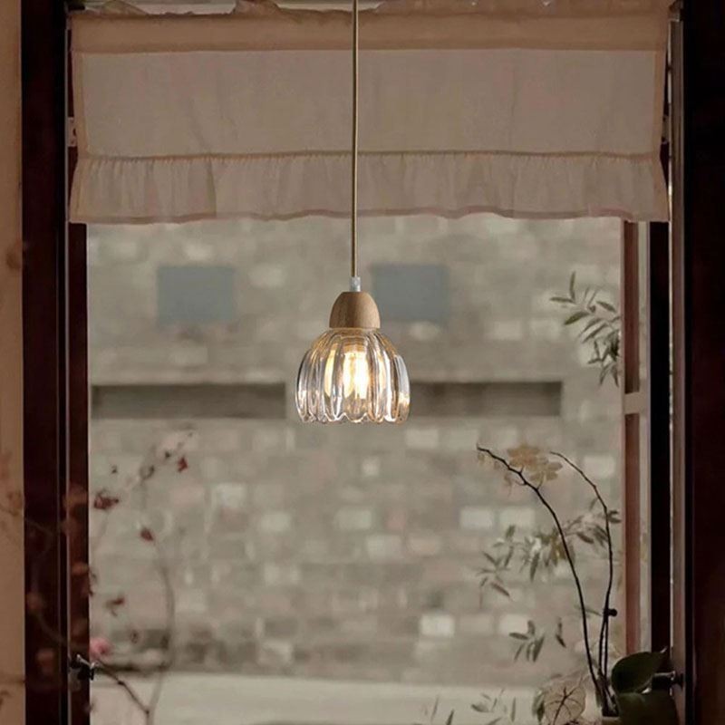 Suspension en verre de style pastoral rétro, plafonnier décoratif en bois d'hévéa
