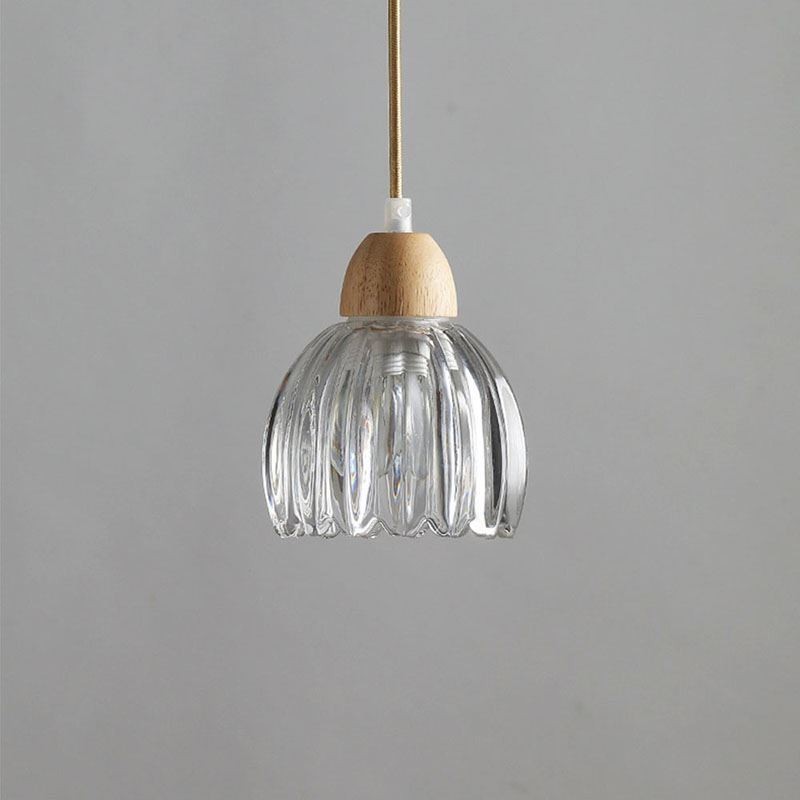 Suspension en verre de style pastoral rétro, plafonnier décoratif en bois d'hévéa