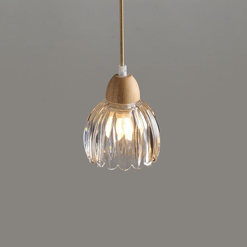 Suspension en verre de style pastoral rétro, plafonnier décoratif en bois d'hévéa