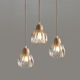Suspension en verre de style pastoral rétro, plafonnier décoratif en bois d'hévéa