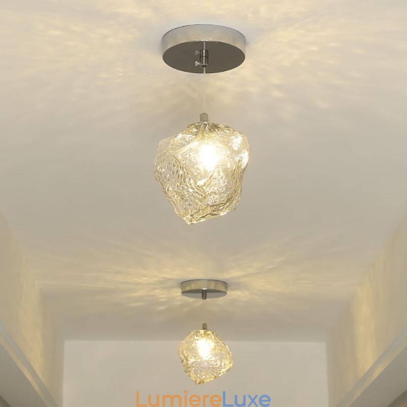 Suspension en verre, lampe décorative rétro, abat-jour en forme de glaçon