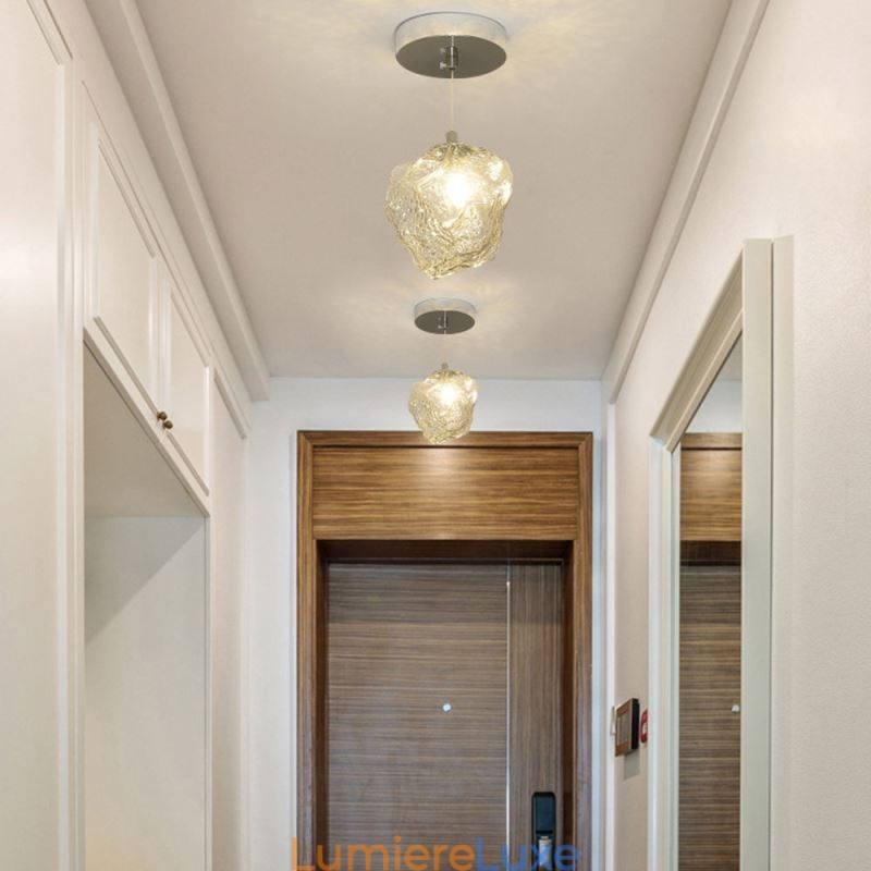 Suspension en verre, lampe décorative rétro, abat-jour en forme de glaçon