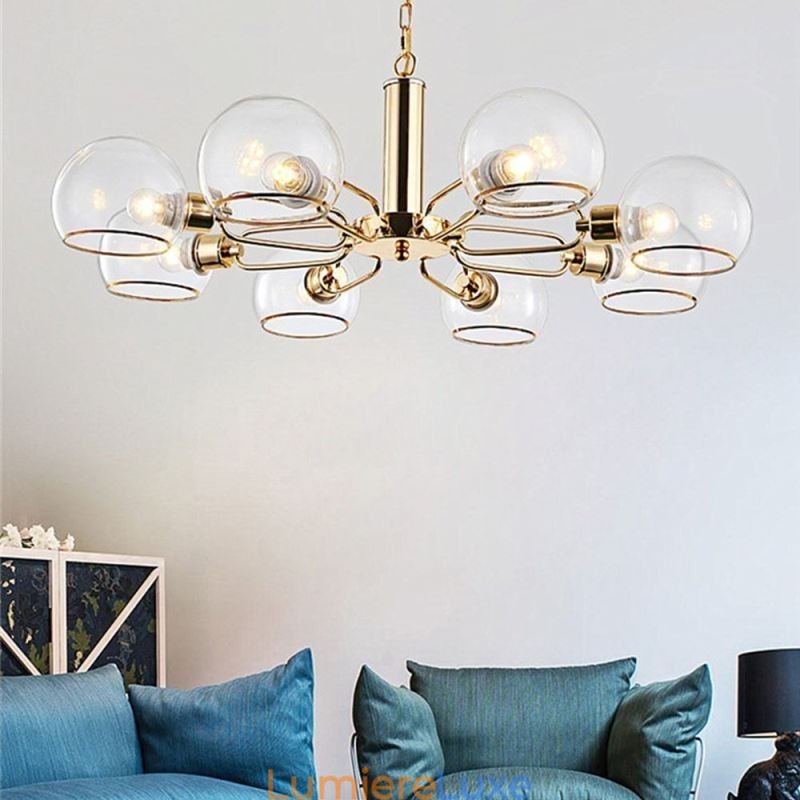 Suspension en verre, plafonnier moderne minimaliste en fer forgé