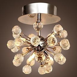 Lustre moderne contemporain en cristal de style mini en métal chromé à montage encastré