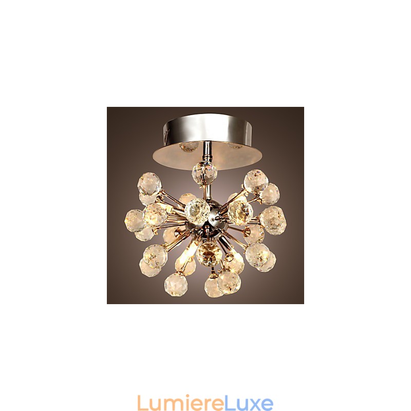 Lustre moderne contemporain en cristal de style mini en métal chromé à montage encastré